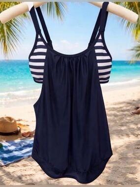 Nautical Themed Navy Striped Tankini Size Large